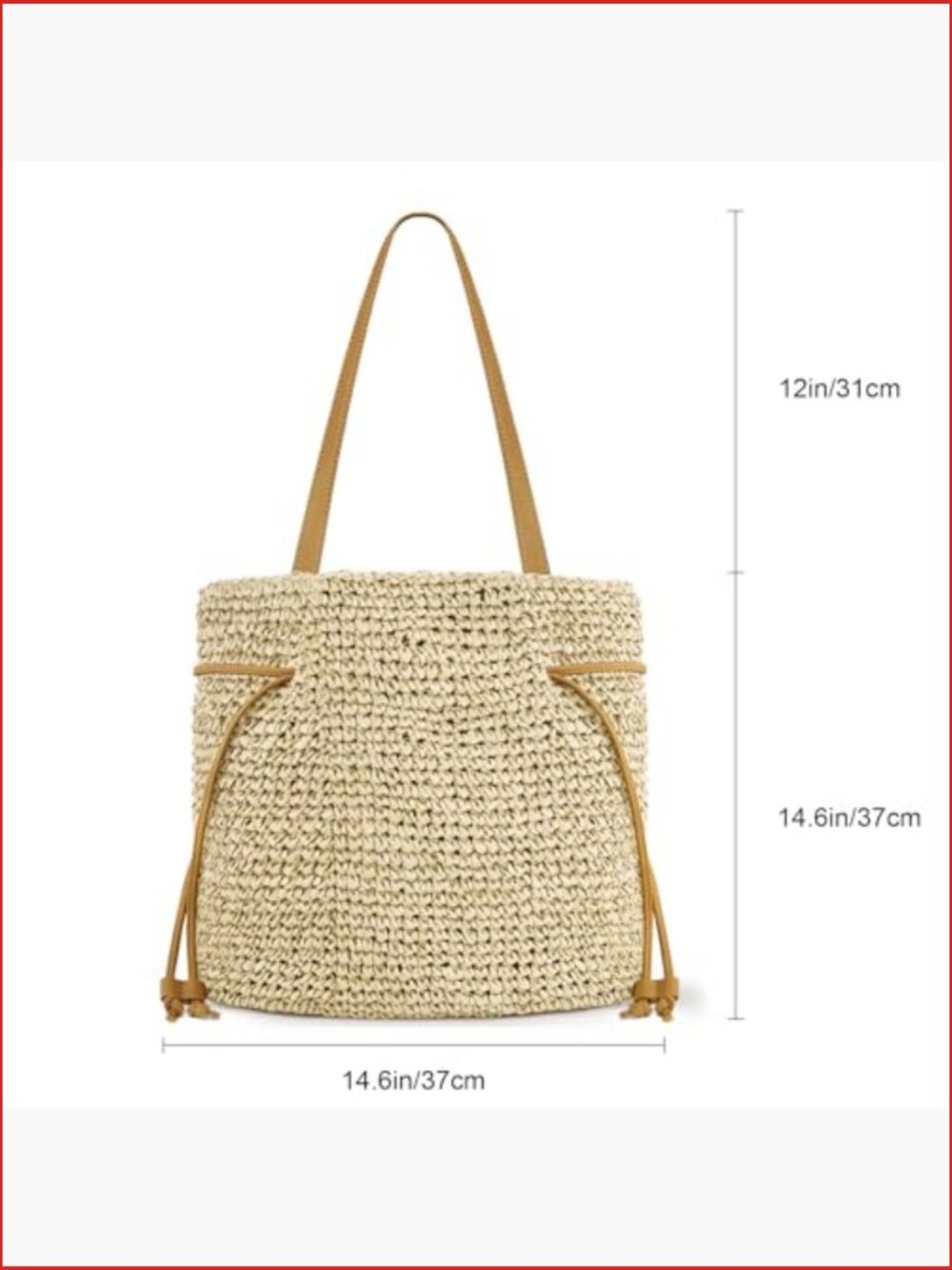 Hand Woven Straw Tote, Adjustable Drawstring Beach Bag, Summer Vacation - Picture 7 of 7